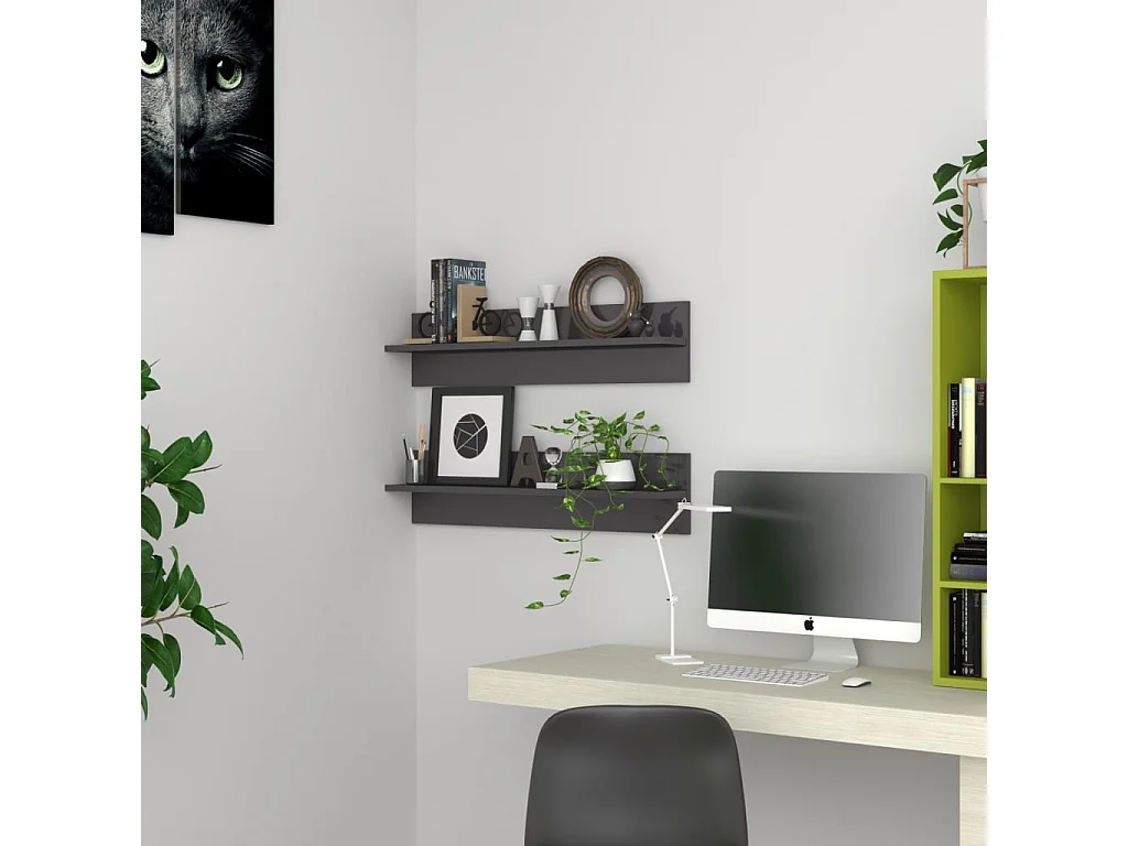 Estante de pared 2 uds contrachapado gris brillo 80x11,5x18 cm ES77947