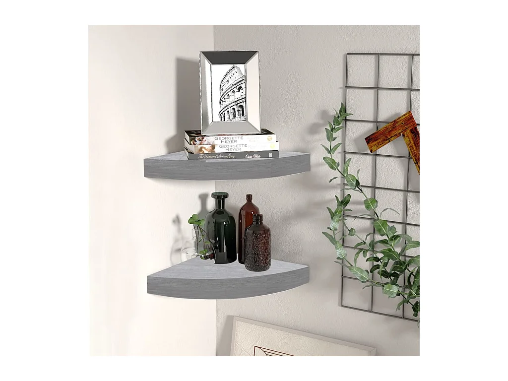 Étagères d'angle murales 2 pcs Gris béton 35x35x3,8 cm MDF OFR86592 BonneVie Meuble
