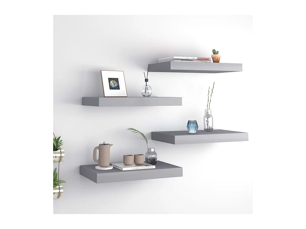 Étagères murales murales 4 pcs Gris 40x23x3,8 cm MDF OFR15851 BonneVie Meuble