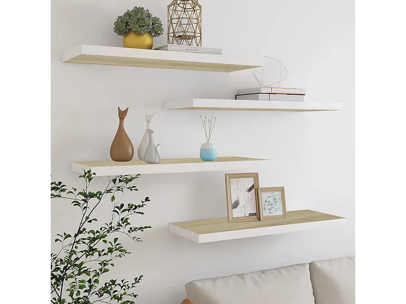 Étagères murales 4 pcs chêne et blanc 80x23,5x3,8 cm MDF OFR18943 BonneVie Meuble