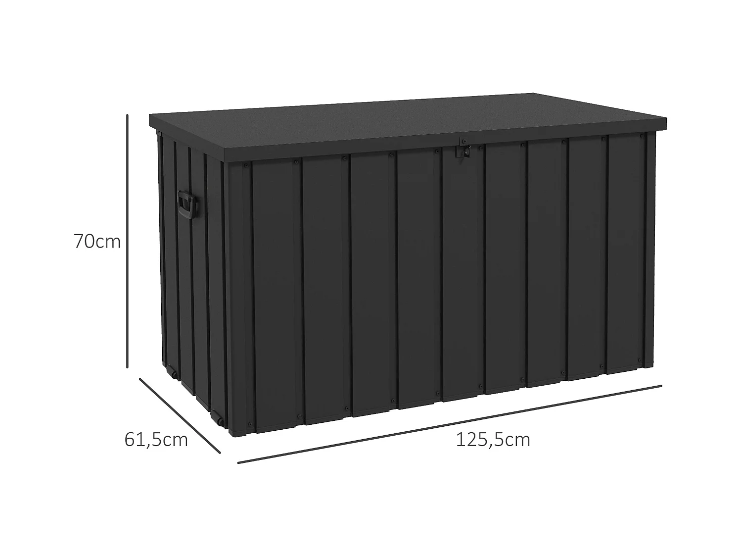 Coffre de rangement jardin capacité 450L - vérin à gaz, roulettes, poignée - acier PP anthracite