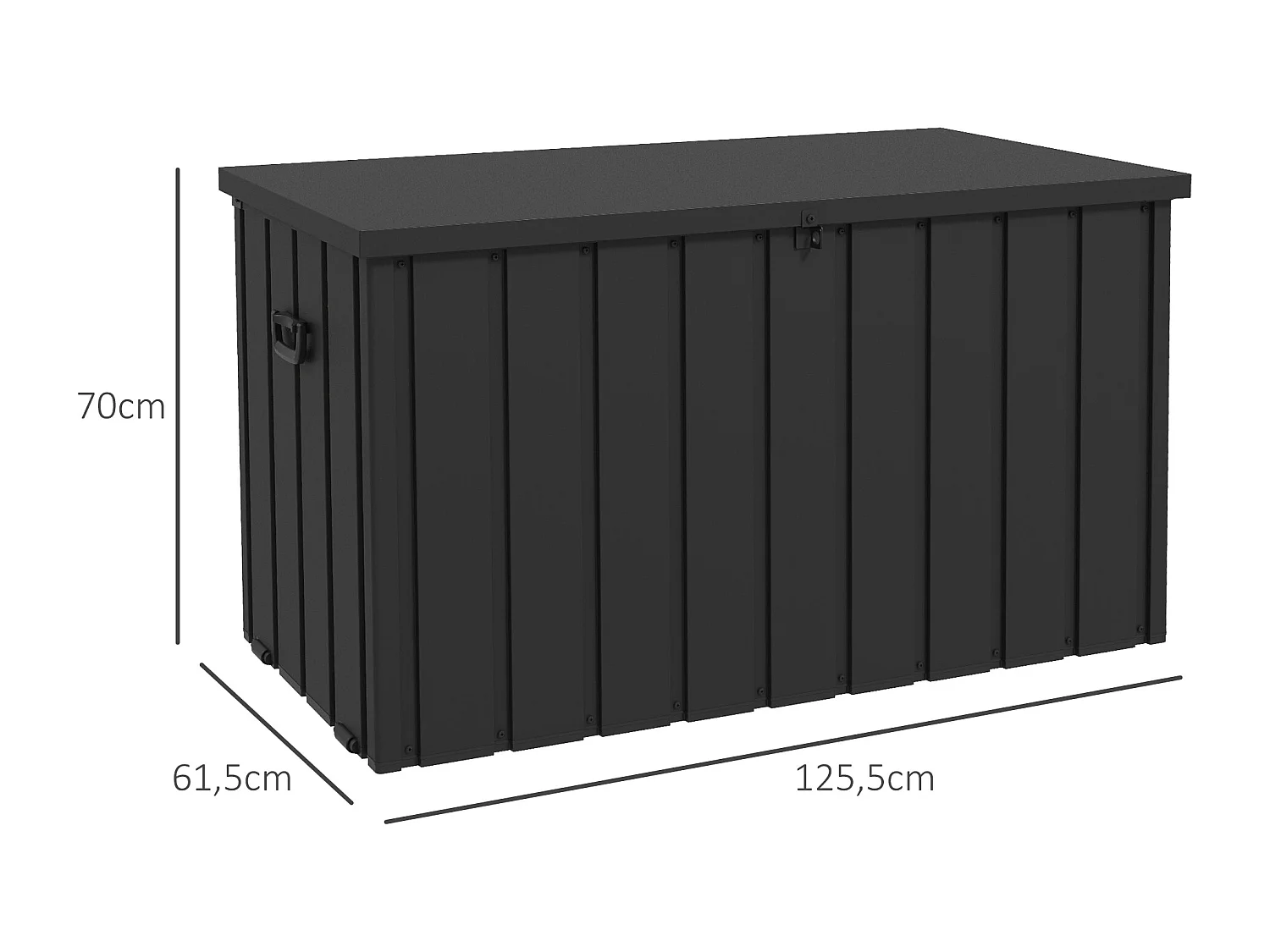 Coffre de rangement jardin capacité 450L - vérin à gaz, roulettes, poignée - acier PP anthracite