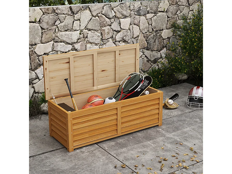 Coffre de rangement extérieur 176L - dim. 130L x 50l x 45H cm - poignée - bois marron
