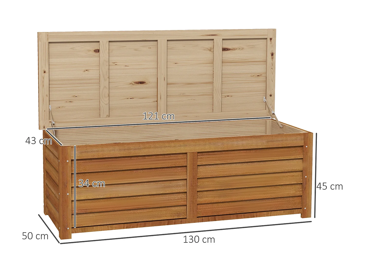 Coffre de rangement extérieur 176L - dim. 130L x 50l x 45H cm - poignée - bois marron