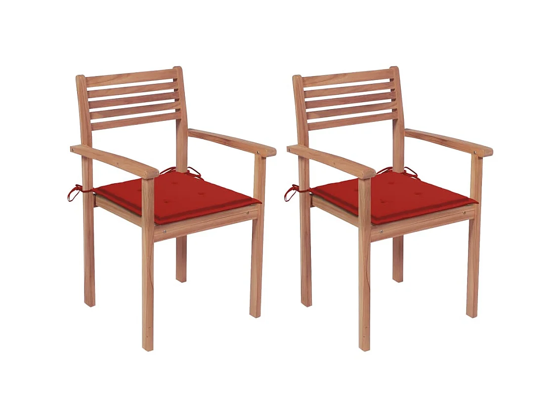 Tuinstoelen 2 st met rode kussens massief teakhout NL19391