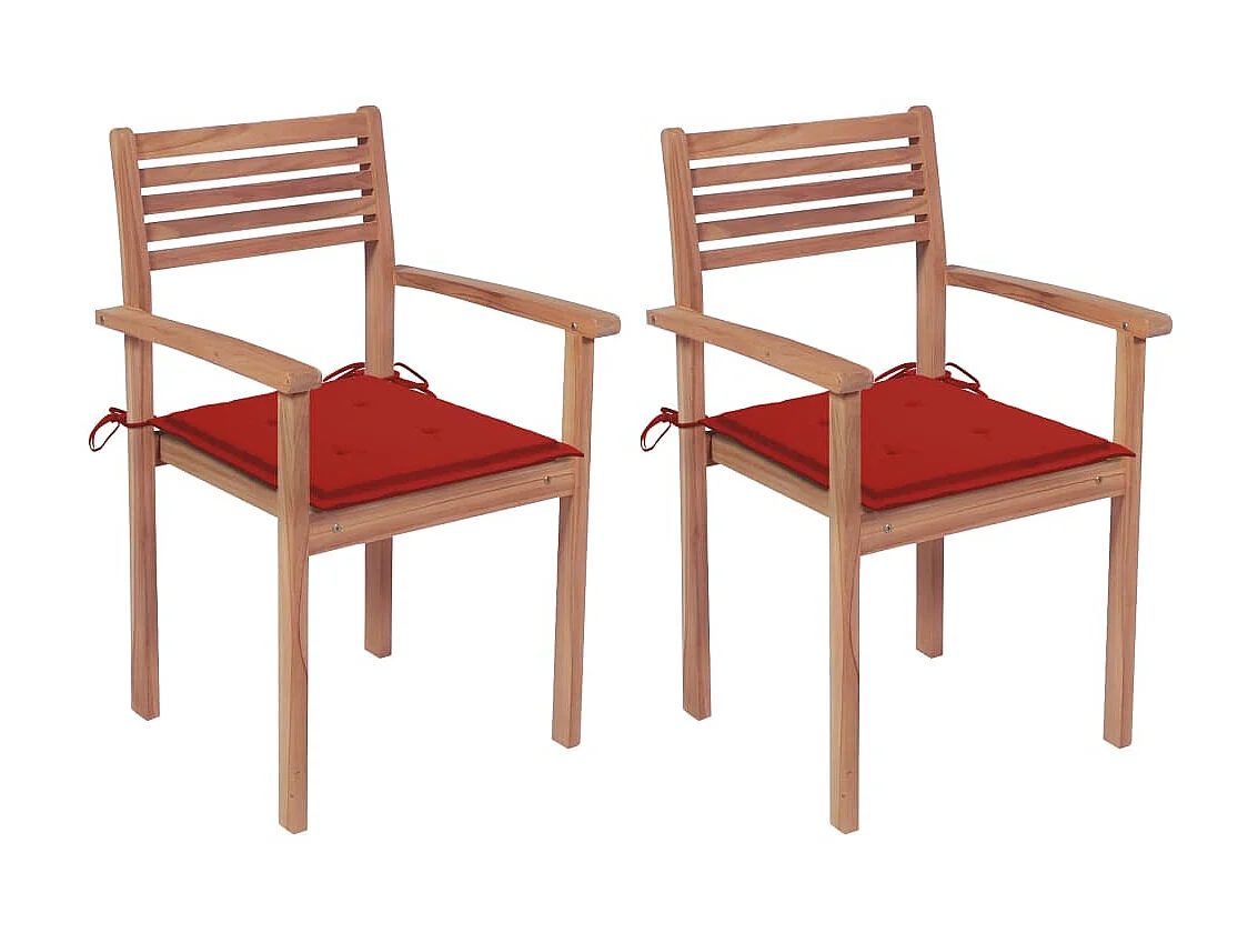 Tuinstoelen 2 st met rode kussens massief teakhout NL19391