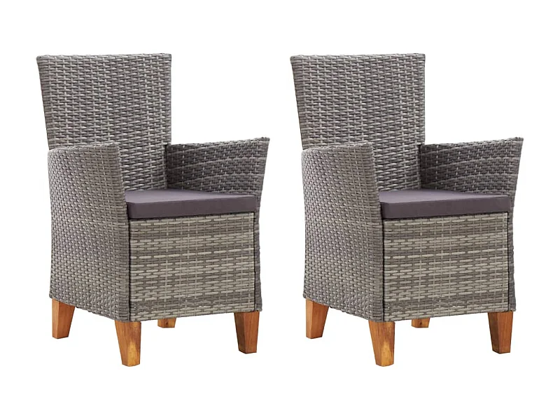 Chaises de jardin 2 pcs avec coussins Résine tressée Gris SEF57143