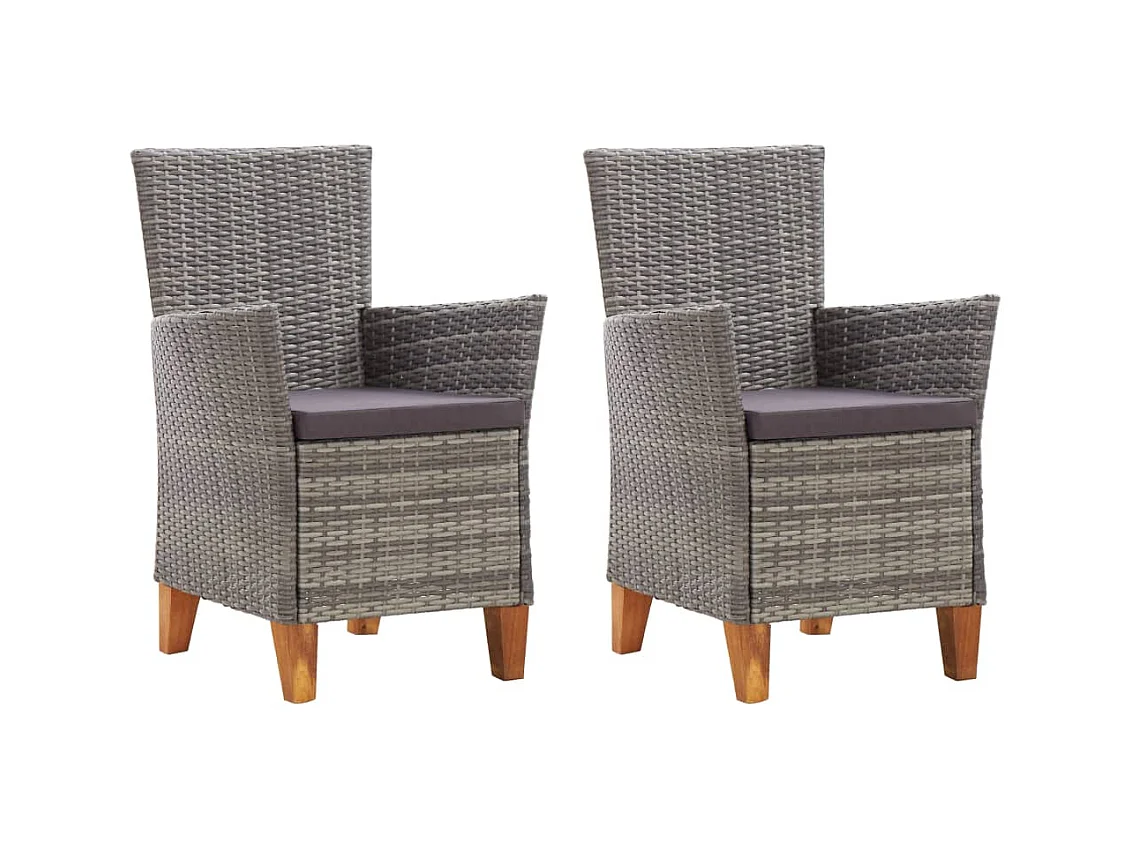 Chaises de jardin 2 pcs avec coussins Résine tressée Gris SEF57143