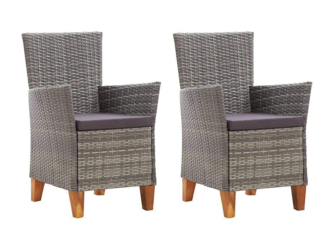 Chaises de jardin 2 pcs avec coussins Résine tressée Gris SEF57143