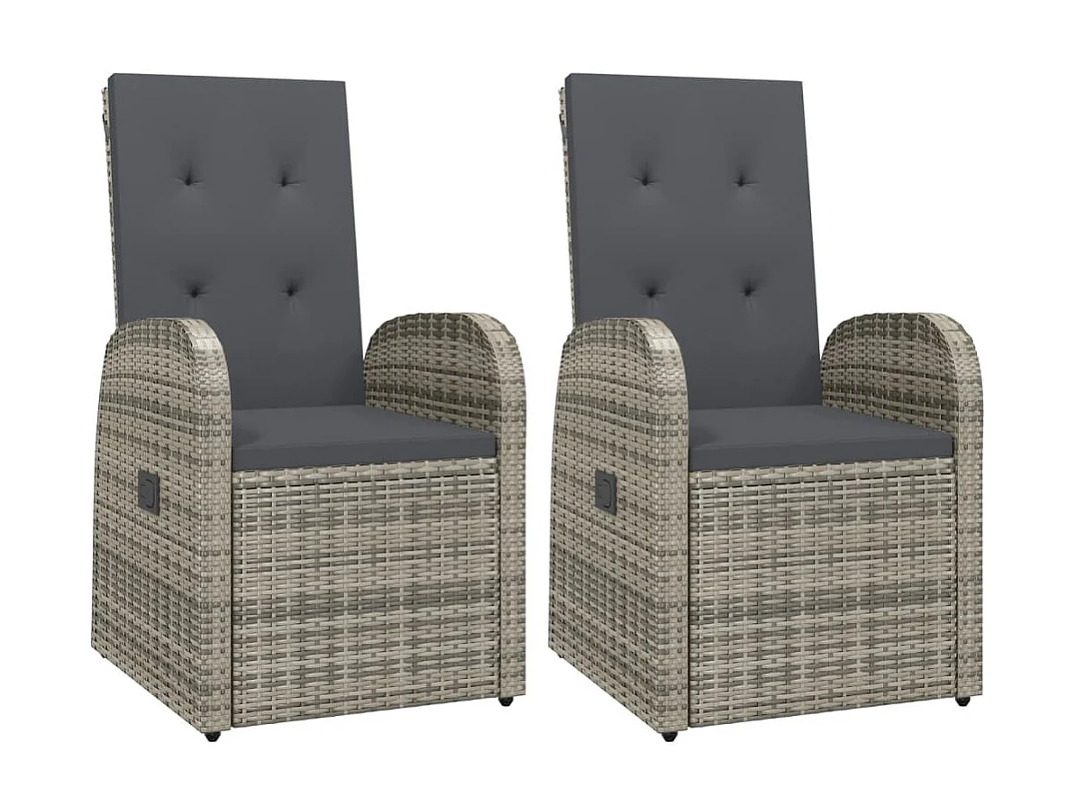 Cadeiras jardim reclináveis 2 pcs + almofadões vime PE cinzento PT726309
