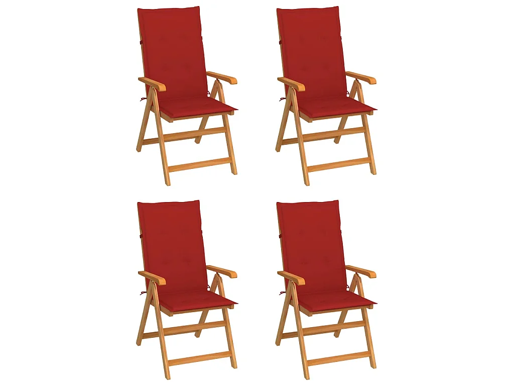 Chaises de jardin 4 pcs avec coussins rouge Bois de teck massif SEF89556