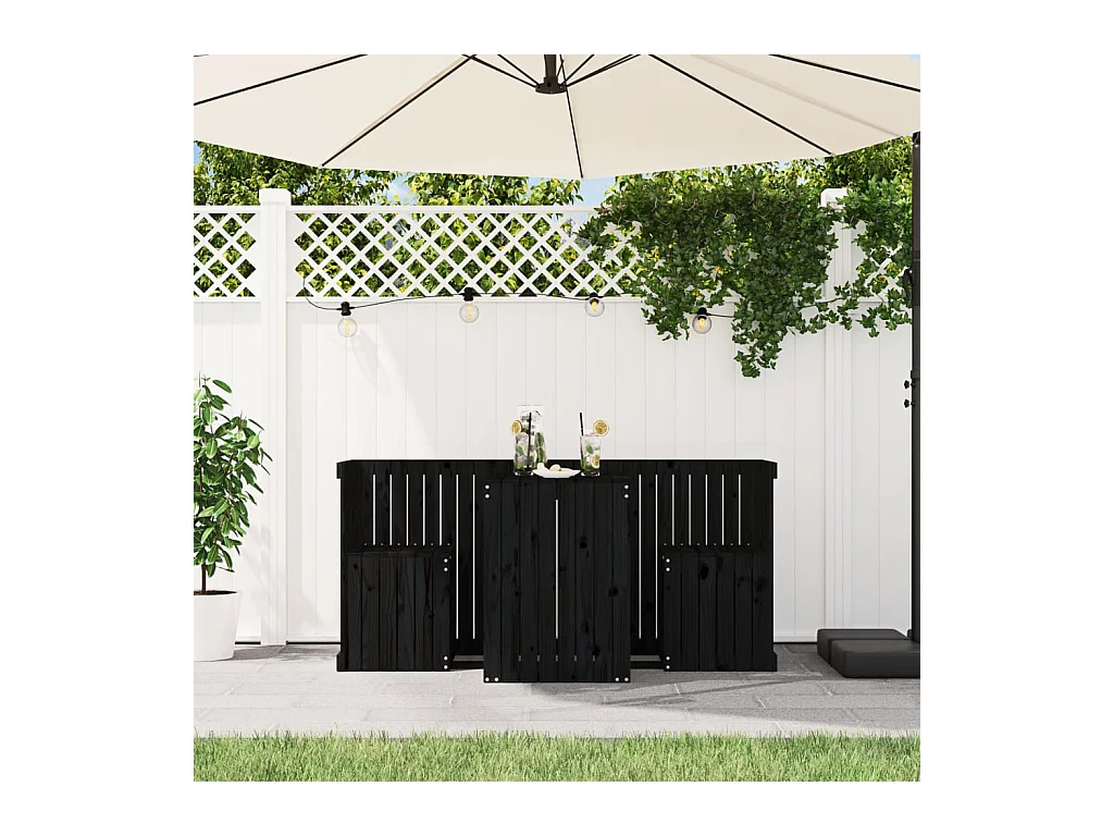 Juego de balcón 2 plazas madera maciza de pino negro YOE86547