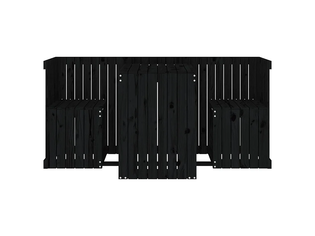 Set de balcon 2 places noir bois de pin massif GFDF17311