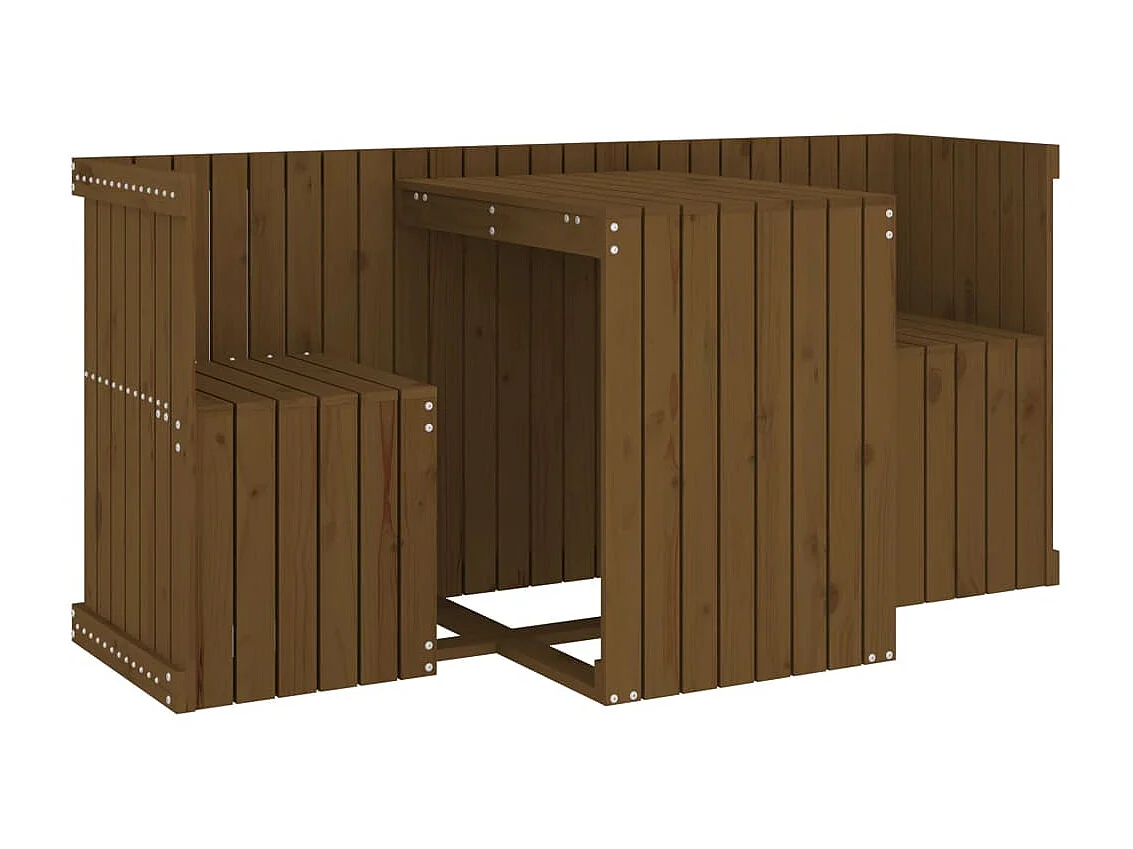Set de balcon 2 places marron miel bois de pin massif GFDF38282