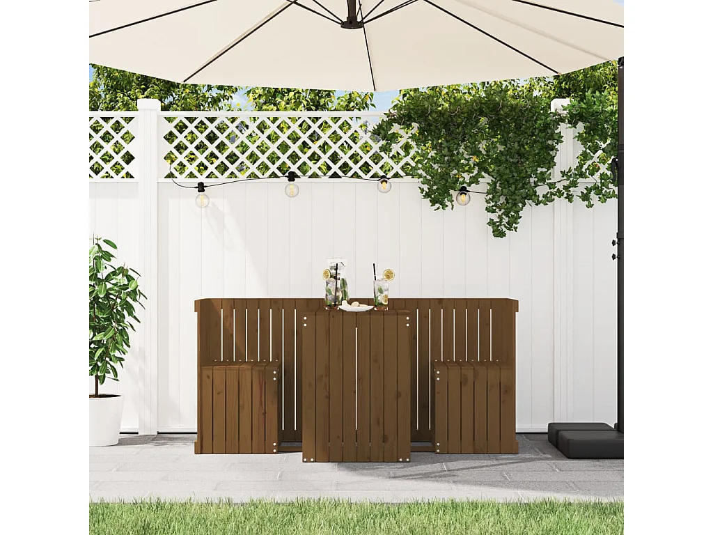 Set de balcon 2 places marron miel bois de pin massif GFDF38282