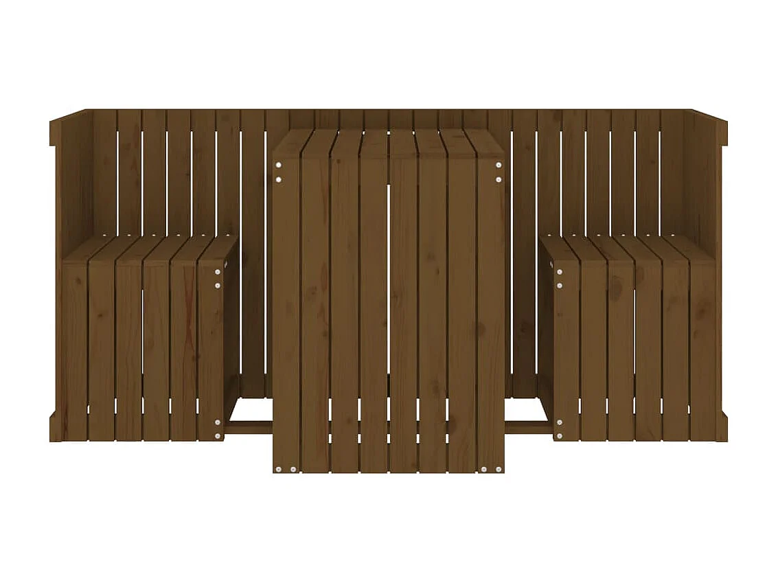 Set de balcon 2 places marron miel bois de pin massif GFDF38282