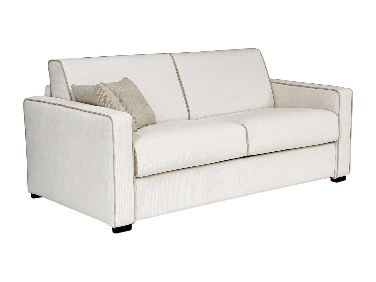 Sofa 4-Sitzer mit Matratze - Strukturstoff - Beige - Sitzfläche mit Memory günstig online kaufen