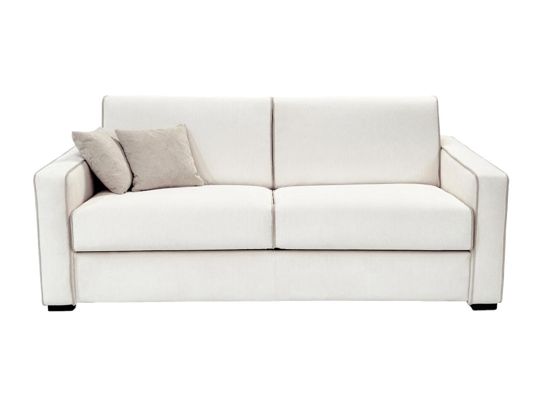 Sofa 4-Sitzer mit Matratze - Strukturstoff - Beige - Sitzfläche mit Memory Schaum - Matratze 22 cm - FRAPALI