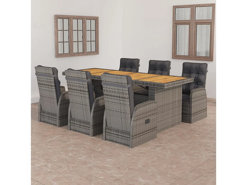 Salle à manger de jardin 7 pcs avec coussins Résine tressée Gris GFDF33883