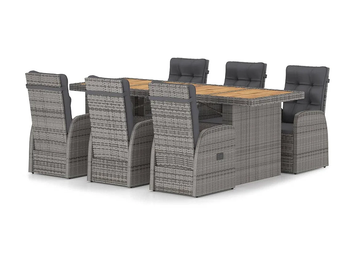 Salle à manger de jardin 7 pcs avec coussins Résine tressée Gris GFDF33883