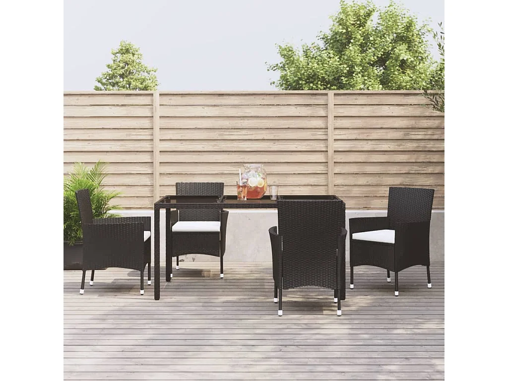 Ensemble à manger de jardin coussins 5pcs Noir Résine tressée BE91149
