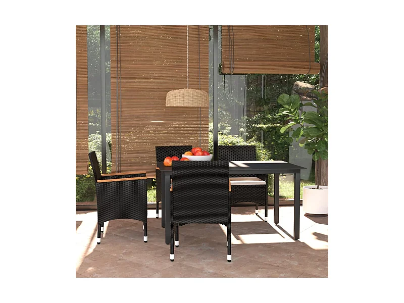 5-tlg. Garten-Essgruppe,Gartensitzgruppe mit Kissen Poly Rattan Schwarz -gkd86721