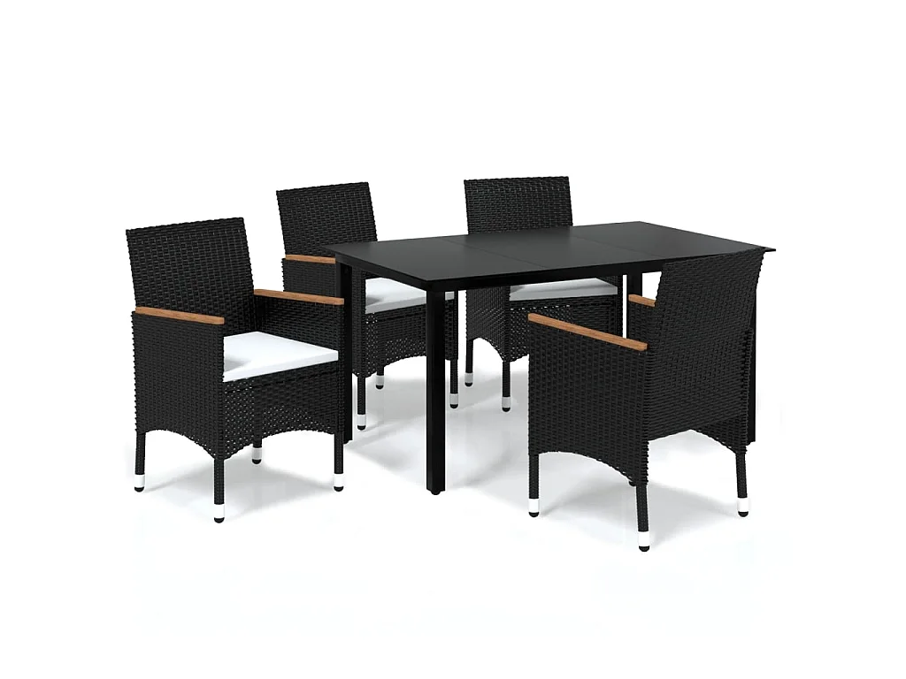 5-tlg. Garten-Essgruppe,Gartensitzgruppe mit Kissen Poly Rattan Schwarz -gkd86721