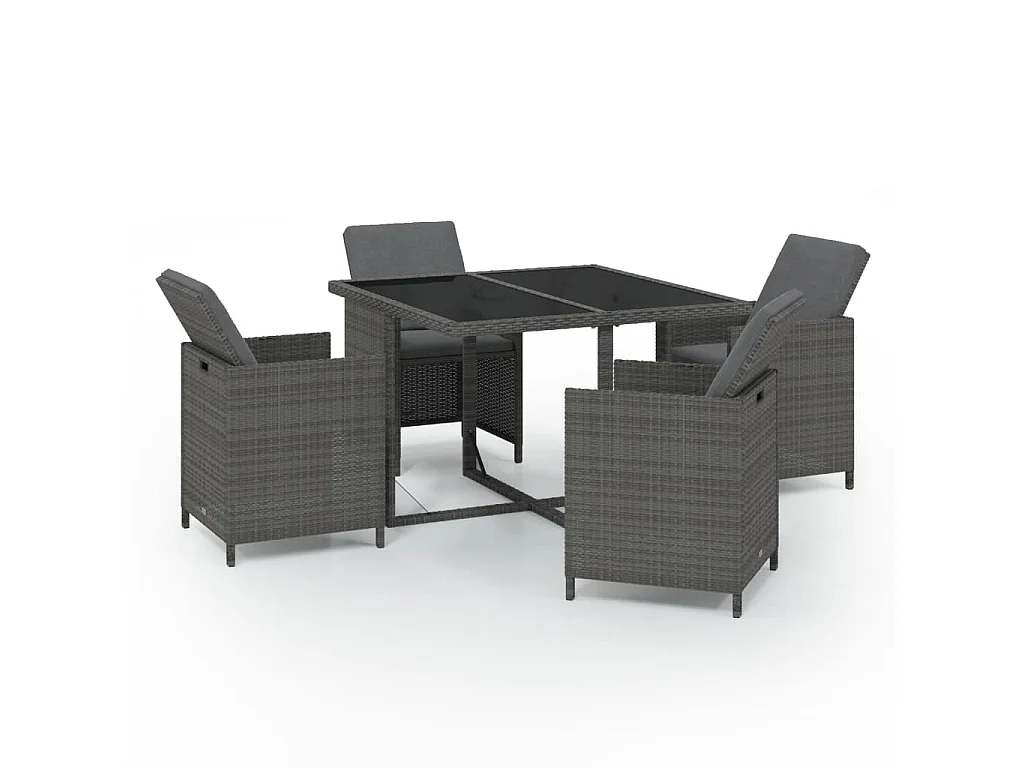 Salle à manger de jardin et coussins 5pcs Résine tressée Gris BE19997