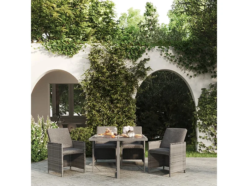 Salle à manger de jardin et coussins 5pcs Résine tressée Gris BE19997