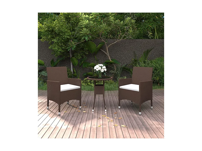 3-tlg. Garten-Essgruppe,Gartensitzgruppe Poly Rattan Braun -gkd28039