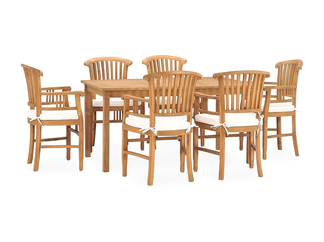 Ensemble à dîner de jardin 7 pcs avec coussins Teck solide BE59020