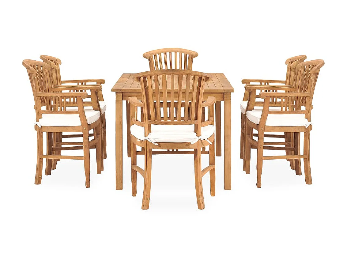Ensemble à dîner de jardin 7 pcs avec coussins Teck solide BE59020