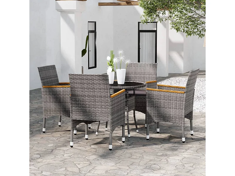 5-tlg. Garten-Essgruppe,Gartensitzgruppe Poly Rattan Grau -gkd41782