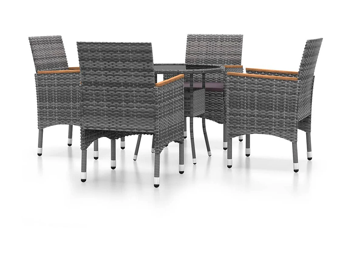 5-tlg. Garten-Essgruppe,Gartensitzgruppe Poly Rattan Grau -gkd41782