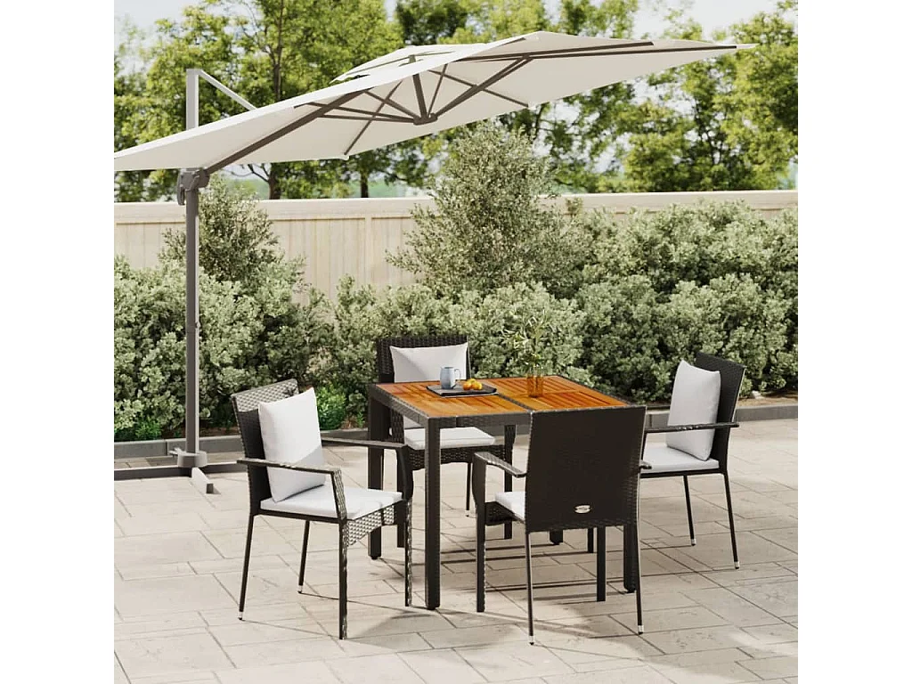 5-tlg. Garten-Essgruppe,Gartensitzgruppe mit Kissen Schwarz Poly Rattan -gkd23218