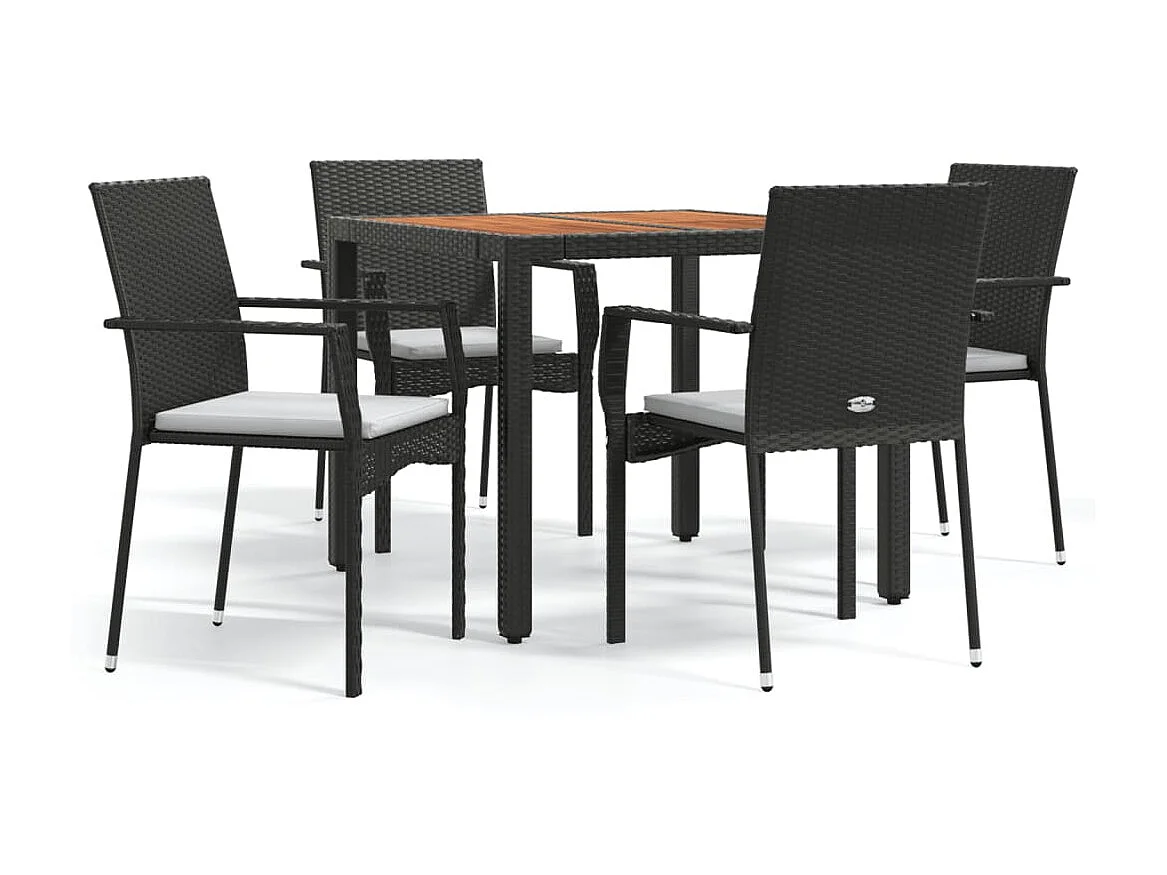 5-tlg. Garten-Essgruppe,Gartensitzgruppe mit Kissen Schwarz Poly Rattan -gkd23218