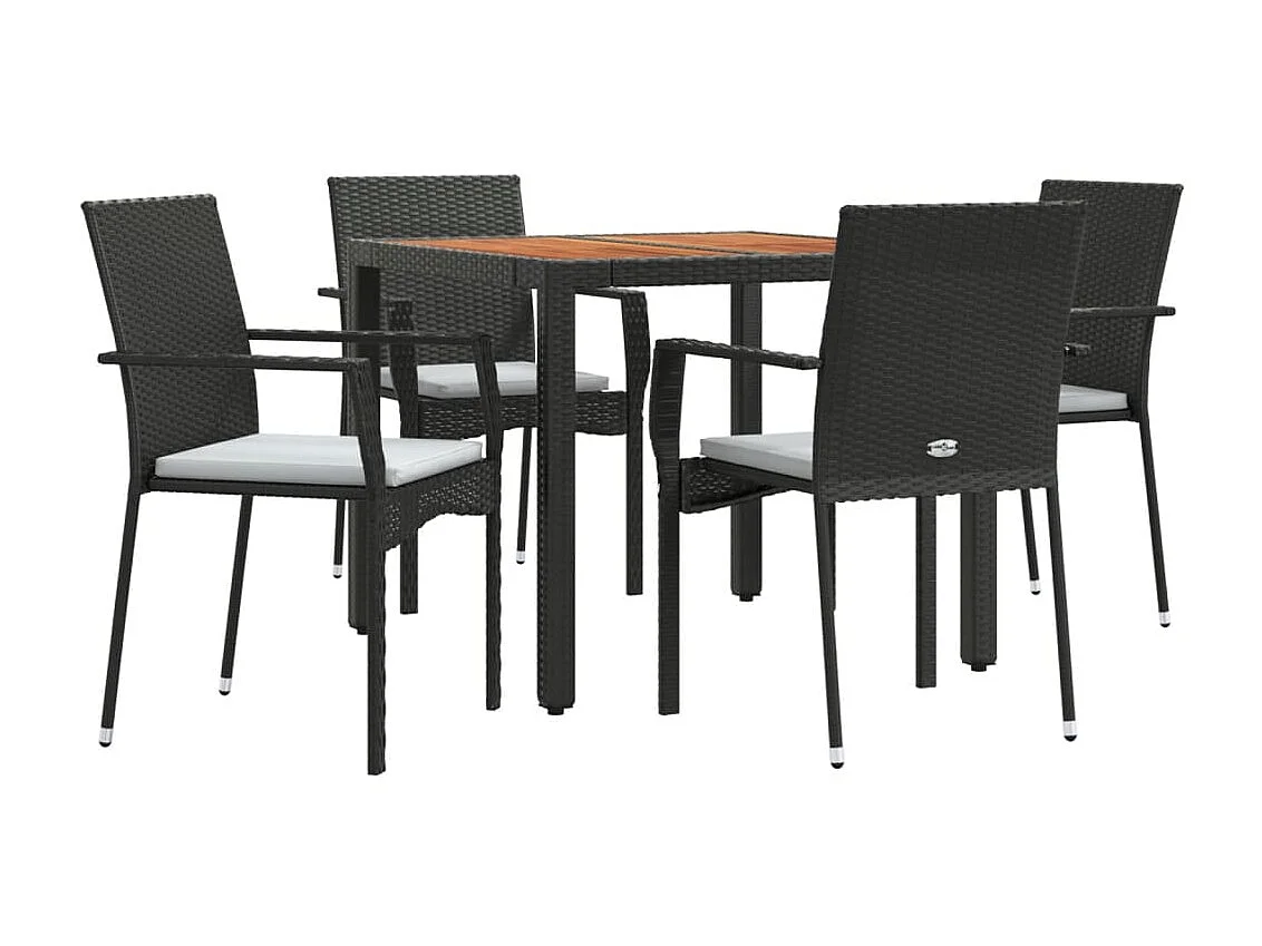 5-tlg. Garten-Essgruppe,Gartensitzgruppe mit Kissen Schwarz Poly Rattan -gkd23218