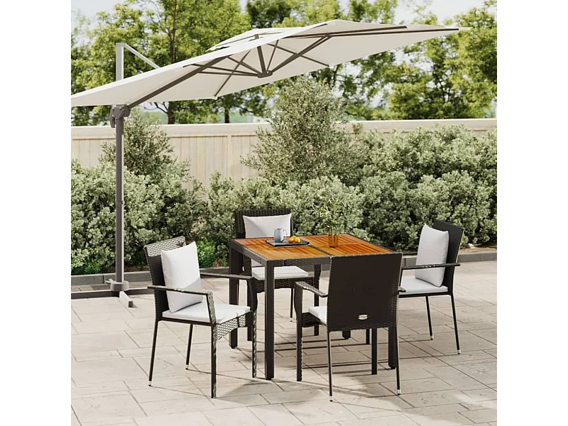 5-tlg. Garten-Essgruppe,Gartensitzgruppe mit Kissen Schwarz Poly Rattan -gkd23218