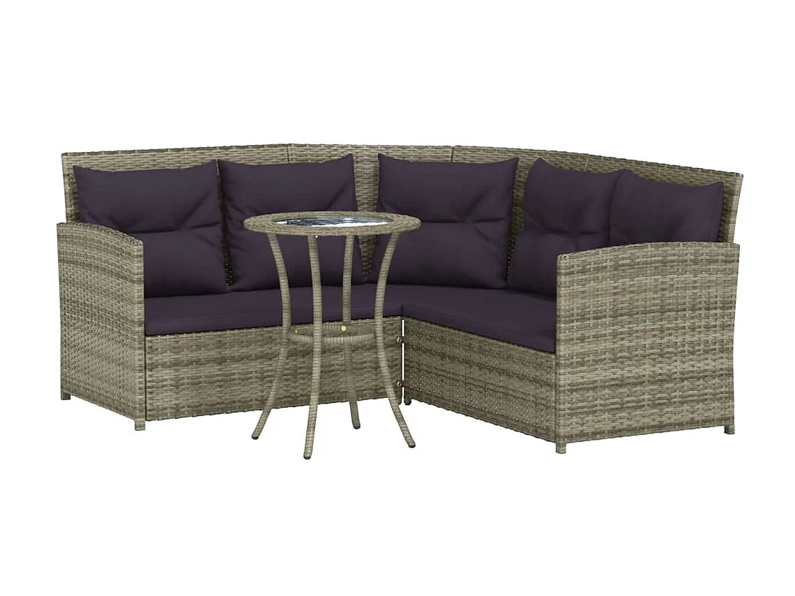 2-tlg. Sofagarnitur,Couchgarnitur in L-Form mit Kissen Grau Poly Rattan -gkd150678