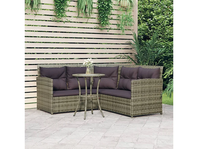 Set de sofás en forma de L 2 pzas cojines ratán sintético gris  YOE49207