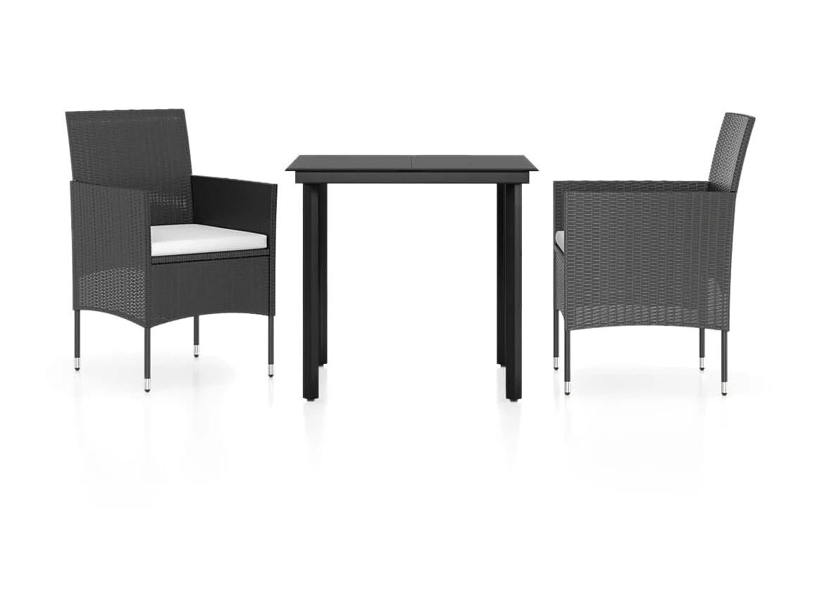 Comedor de jardín 3 piezas con cojines negro YOE33483
