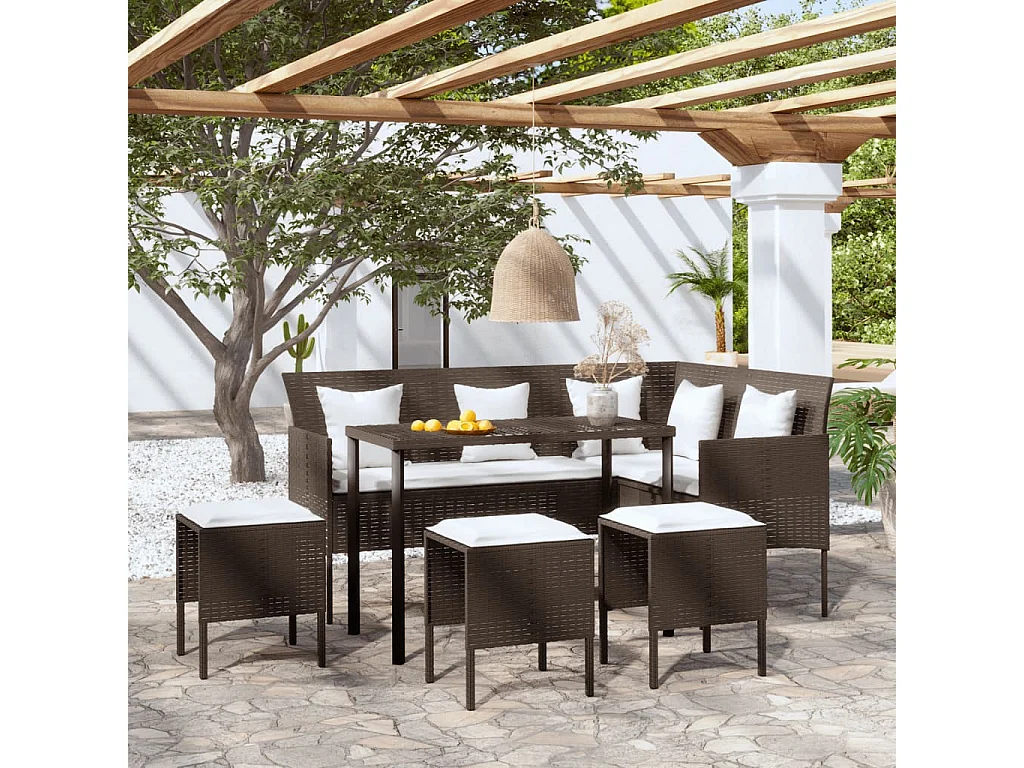 5-tlg. Sofagarnitur,Couchgarnitur in L-Form mit Kissen Poly Rattan Braun -gkd406910