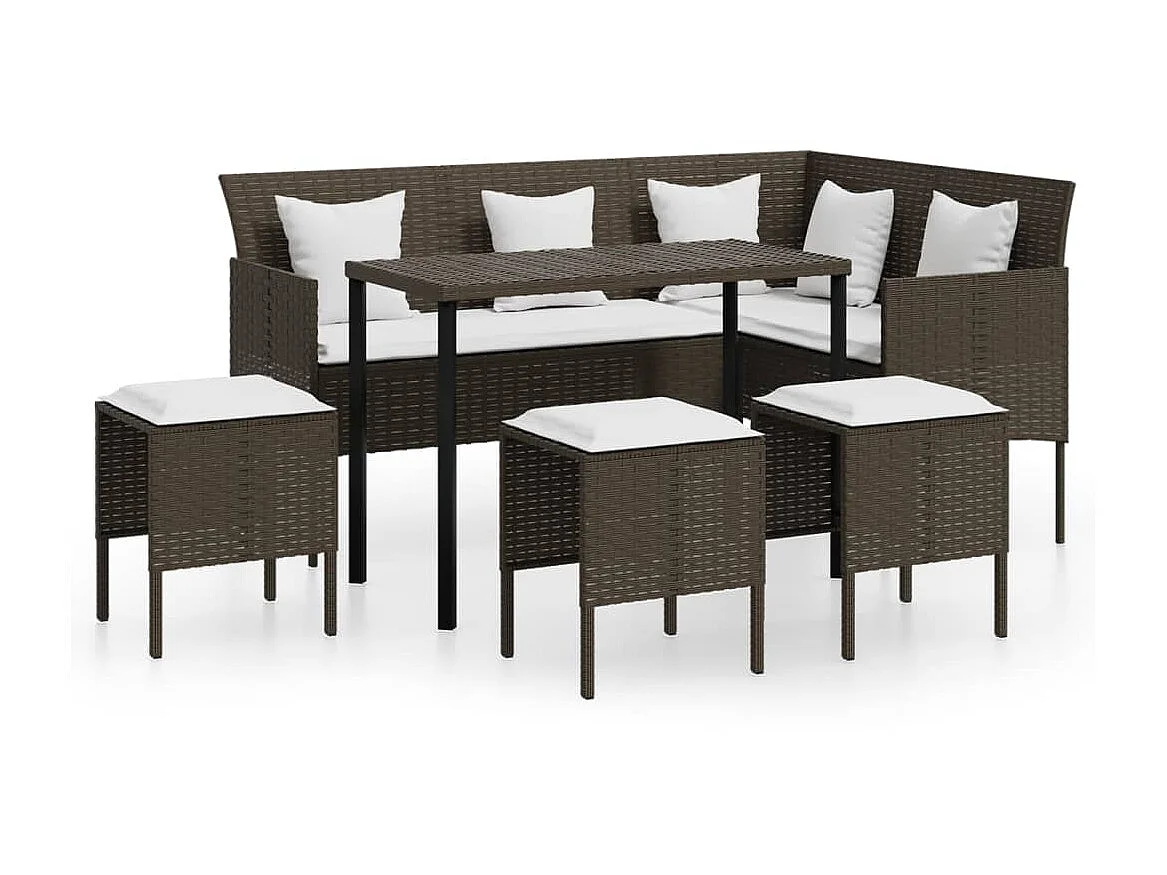 5-tlg. Sofagarnitur,Couchgarnitur in L-Form mit Kissen Poly Rattan Braun -gkd406910