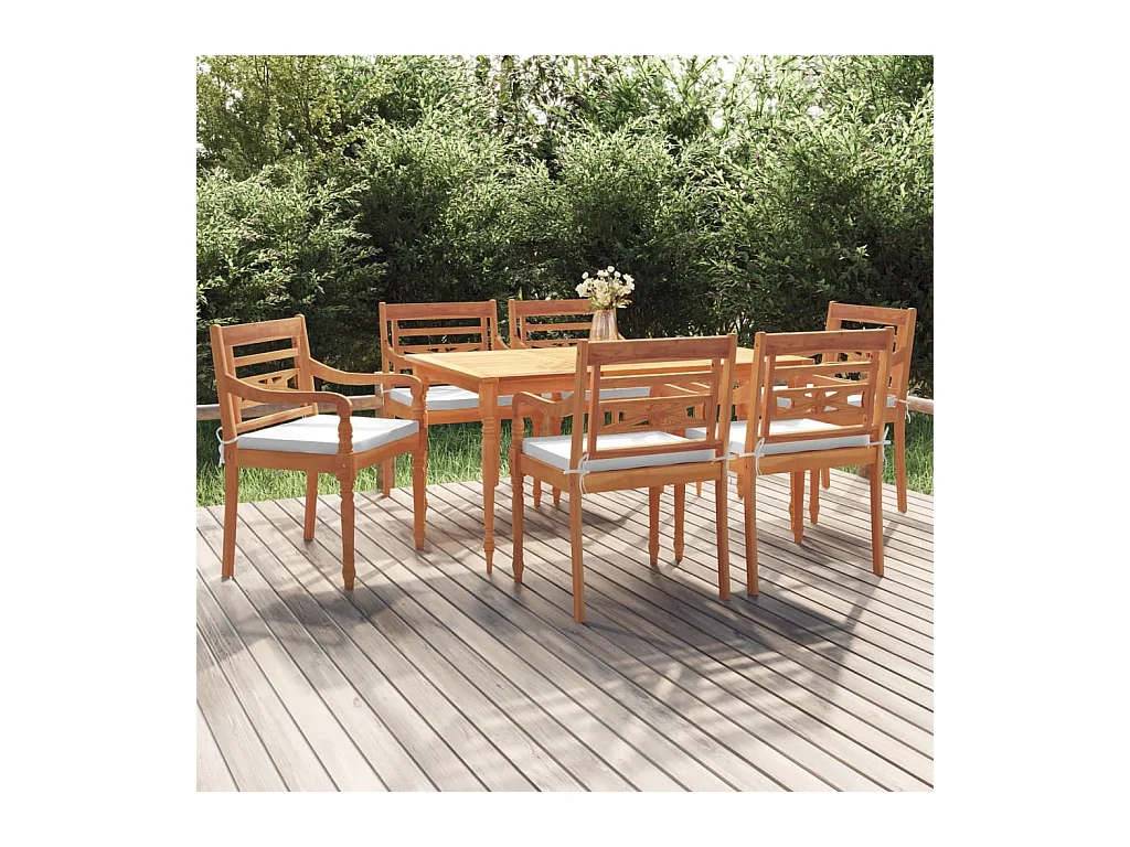 Ensemble à manger de jardin coussins 7pcs Bois de teck solide BE52302
