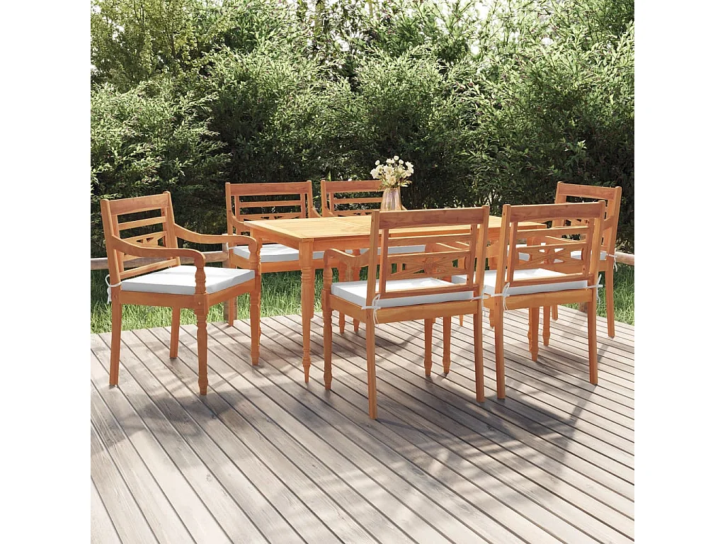 Ensemble à manger de jardin coussins 7pcs Bois de teck solide BE52302