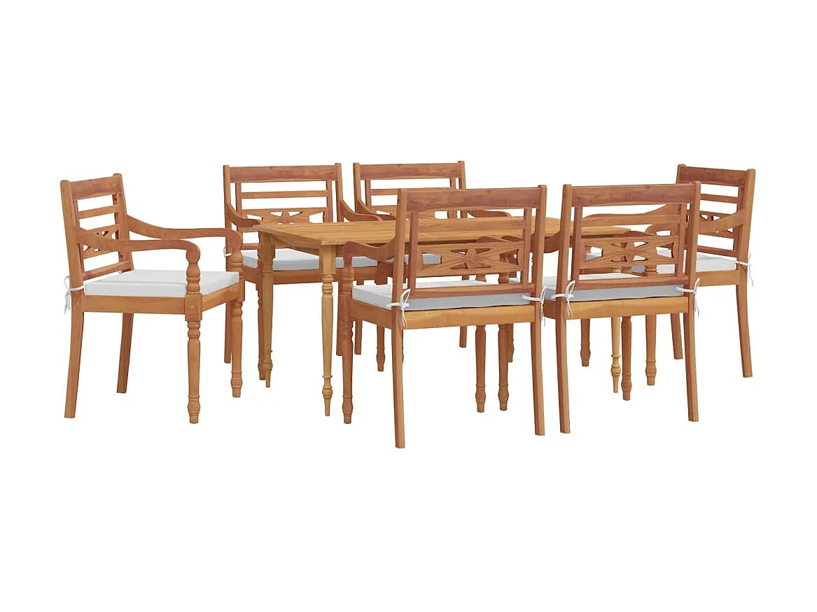 Ensemble à manger de jardin coussins 7pcs Bois de teck solide BE52302
