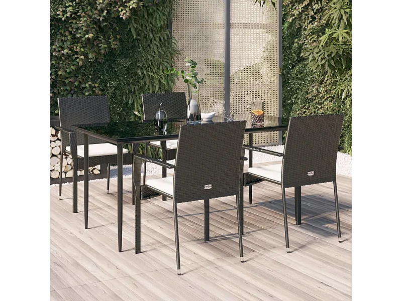 5-tlg. Garten-Essgruppe,Gartensitzgruppe mit Kissen Schwarz Poly Rattan -gkd87059