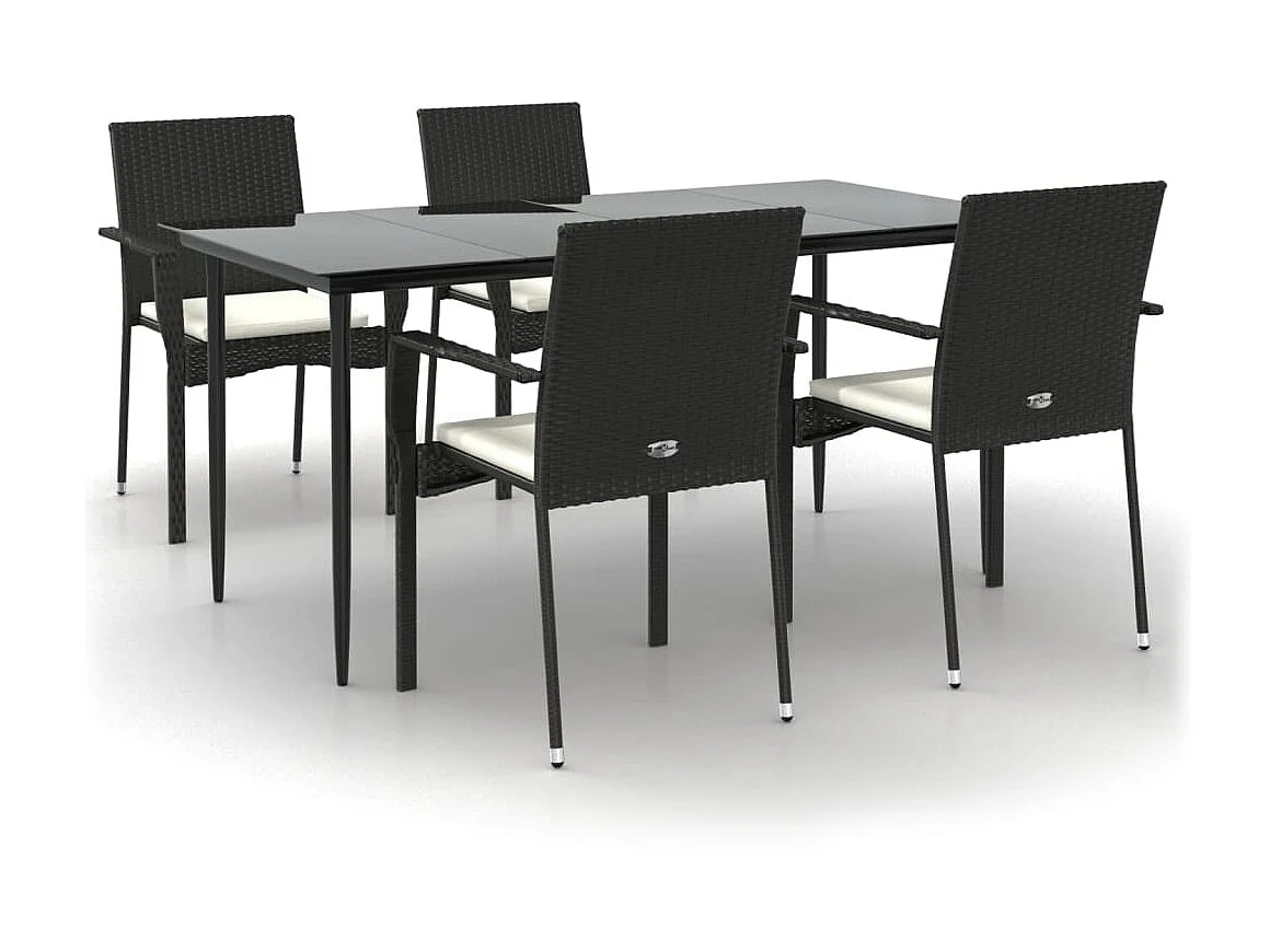 5-tlg. Garten-Essgruppe,Gartensitzgruppe mit Kissen Schwarz Poly Rattan -gkd87059