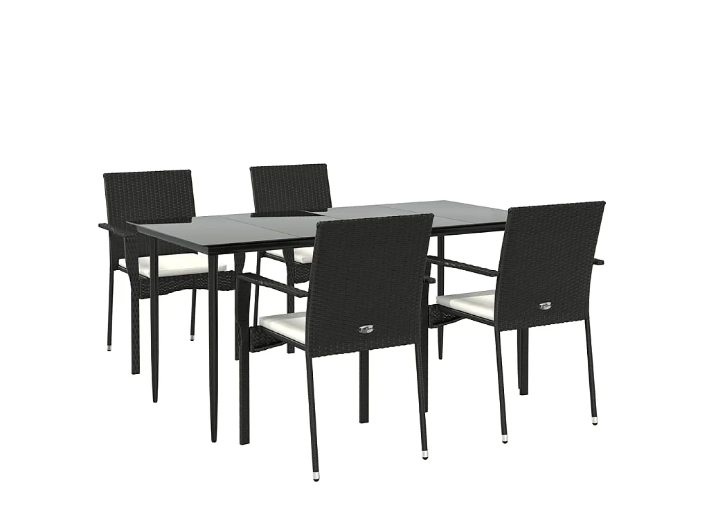 5-tlg. Garten-Essgruppe,Gartensitzgruppe mit Kissen Schwarz Poly Rattan -gkd87059