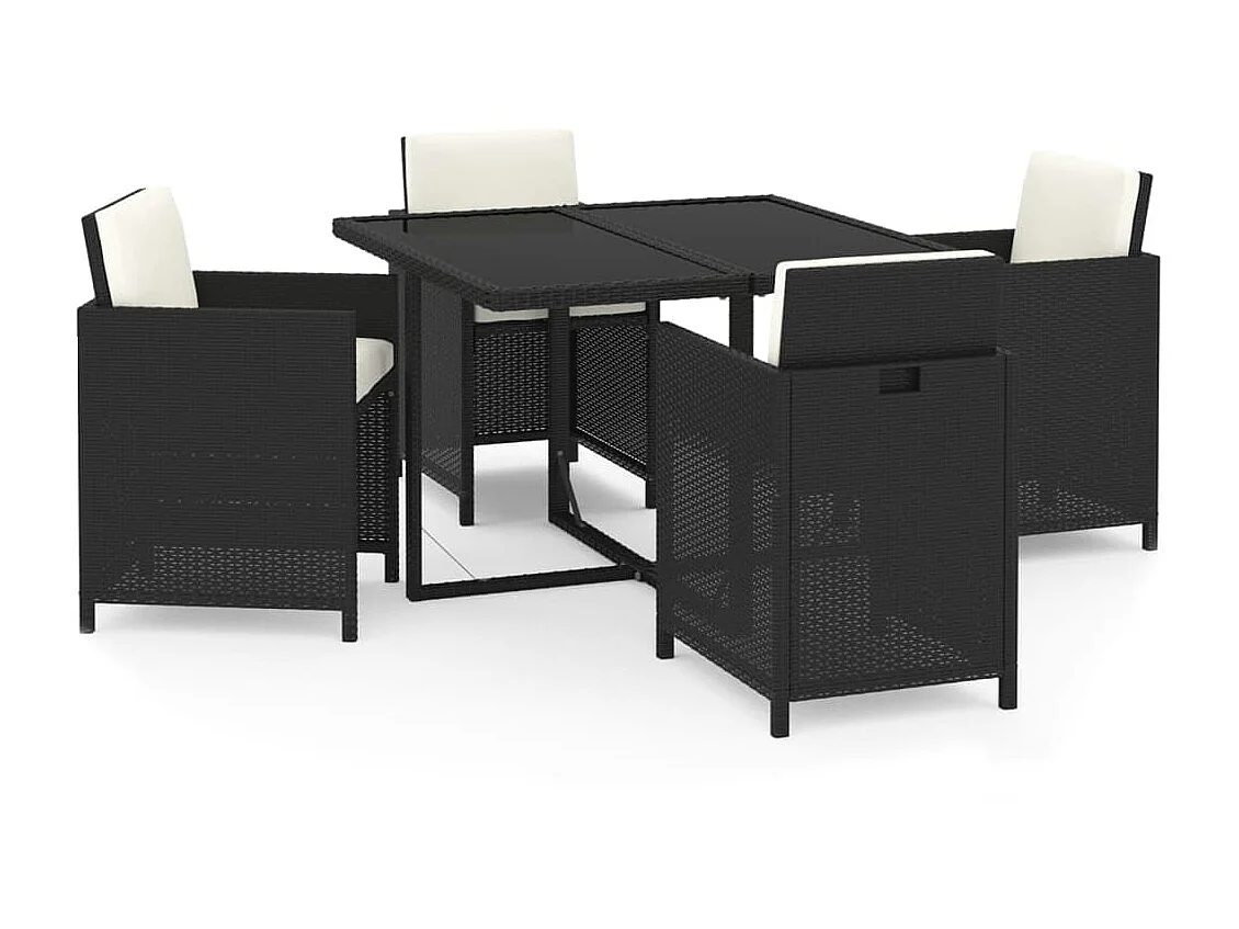 Salle à manger de jardin et coussins 5pcs Résine tressée Noir BE39328